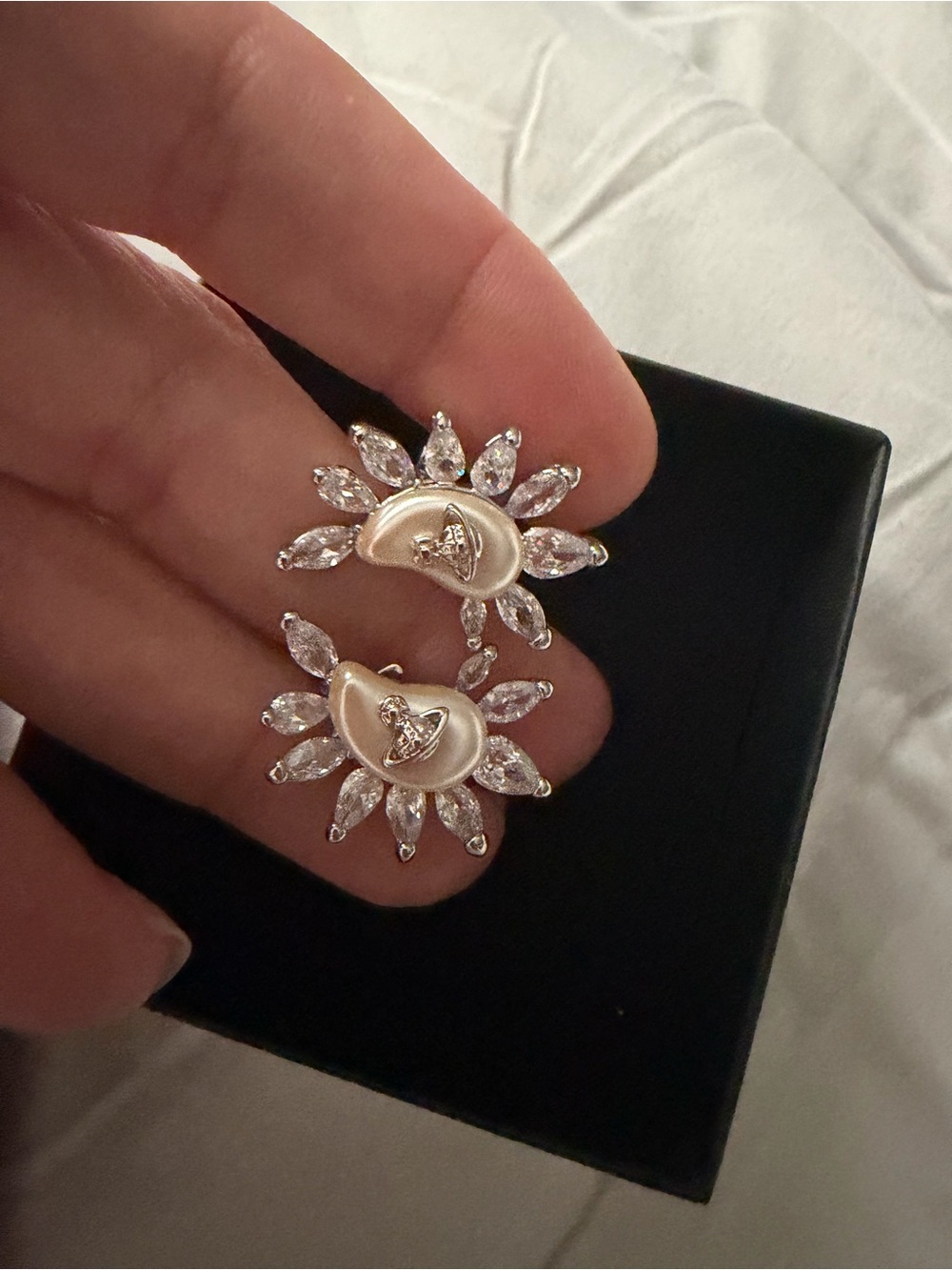 Vivienne Westwood Pearl Center Crystal Sunray Stud Earrings in Gold